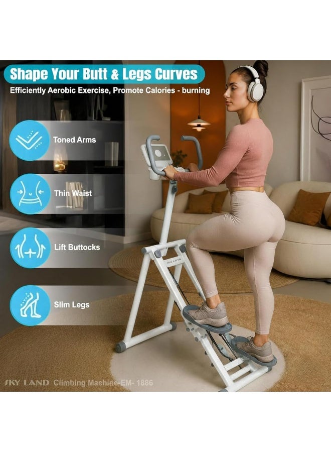 Sky Land Vertical Step Climbing Machine with Foldable Design, 4-Level Pedal Gradient, Adjustable Handle & Saddle, Tablet & Bottle Holders, Wheels – Max User 120KG EM-1886 - Image 5